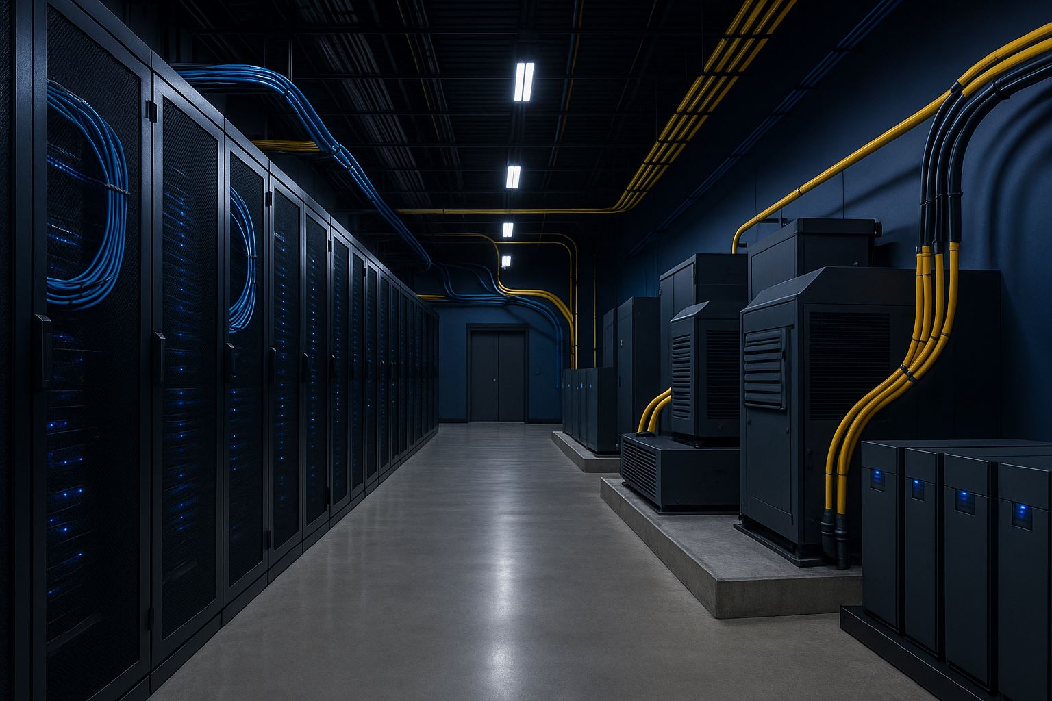 Ketahanan pusat data Indonesia dengan jalur daya dan jaringan redundan, ruang server modern berpendingin presisi, dan tata kelola risiko pasca outage cloud global Oktober 2025.