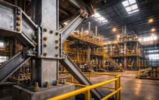 Detail sambungan kolom baja dan bracing pada fasilitas industri yang menerapkan pembaruan SNI struktur gempa untuk ketahanan pabrik proses dan fasilitas vital.