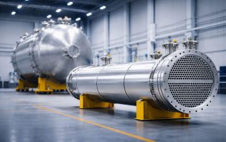 Uji kritis pressure vessel dan heat exchanger sebelum serah-terima ke site, inspeksi kualitas berbasis standar JIS, TEMA, dan API di workshop fabrikasi.