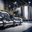 Ilustrasi ultra-realistik pipa stainless dan tangki industri dengan pencahayaan lembut, menggambarkan biaya kualitas material piping dan kontrol mutu pada sistem piping & tank.