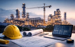 Ilustrasi indikator kualitas proyek EPC dari tahap engineering, procurement, hingga commissioning pada fasilitas industri modern dengan pendekatan profesional dan terstruktur.