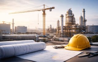 Visual tren proyek industri Indonesia selama lebih dari 30 tahun, menampilkan fasilitas konstruksi industri modern dengan pendekatan engineering dan infrastruktur berkelanjutan.