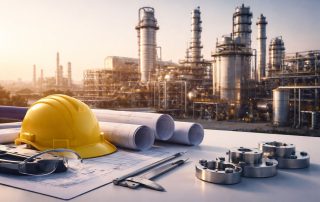 Visual fasilitas industri proses dengan peralatan teknik presisi dan instalasi pabrik modern yang merepresentasikan kepatuhan standar proyek industri untuk menurunkan risiko kegagalan aset.