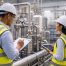 Tim engineer melakukan quality control konstruksi industri di area fasilitas proses untuk memastikan standar mutu, keselamatan, dan ketepatan instalasi berjalan optimal.