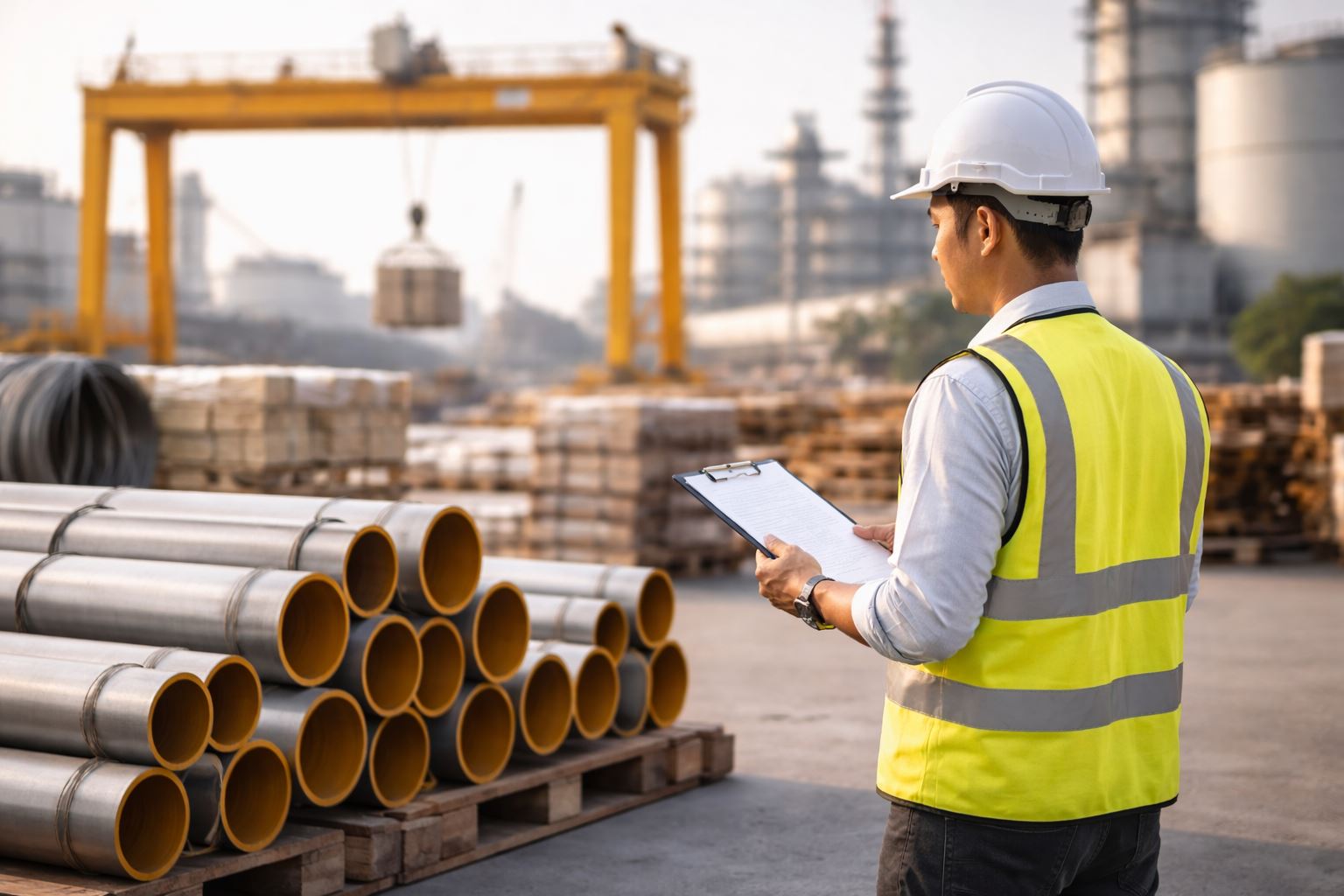 Rantai pasok material proyek konstruksi industri yang dikelola terencana untuk menjaga kestabilan pengadaan, distribusi, dan kelancaran pekerjaan lapangan