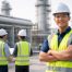 Keselamatan kerja proyek industri dengan pengawasan teknis dan penerapan standar K3 pada area konstruksi modern